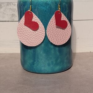 Pink and Red Heart Drop Earrings